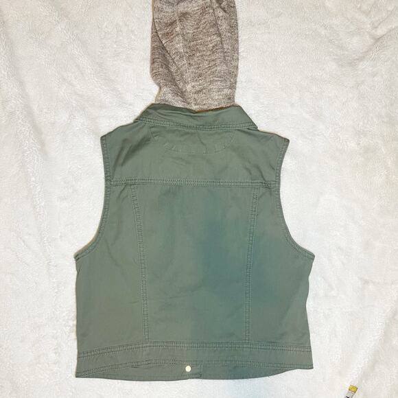 Wallflower Olive Green Denim Hooded Utility Vest Size Large - Picture 3 of 12